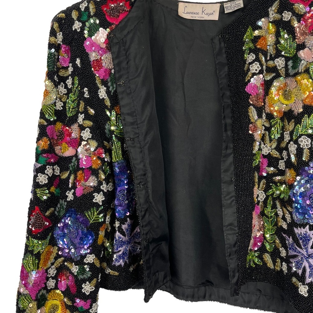 LAURENCE KAZAR VINTAGE BEAD EMBELLISHED EMBROIDERED HEAVY FLORAL EVENING JACKET - Picture 8 of 15